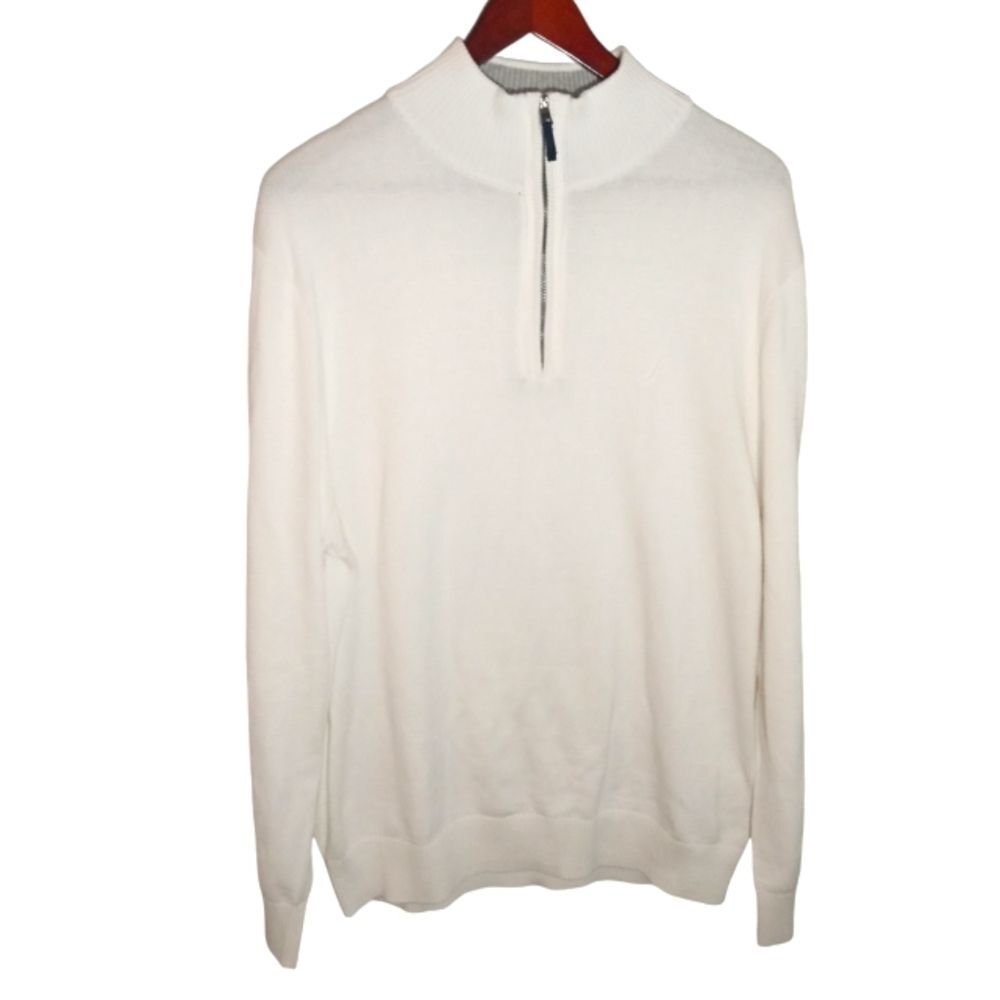 Men's Nautica Off White Quarter Zip Pullover Sweater Size XL